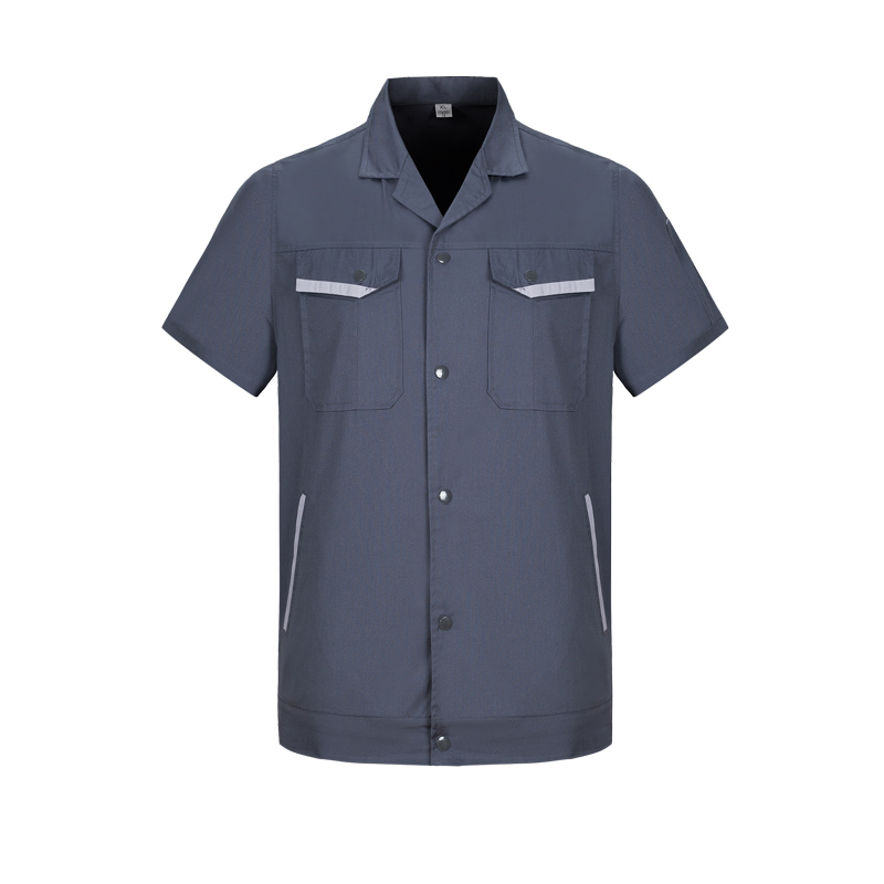 时尚深灰色带反光牙夏季短袖工作服定制 时尚深灰色带反光牙夏季短袖工作服定制