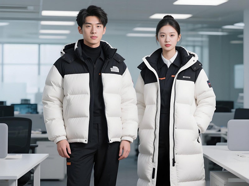 撞色拼接泡芙羽绒服定制工服长款羽绒服