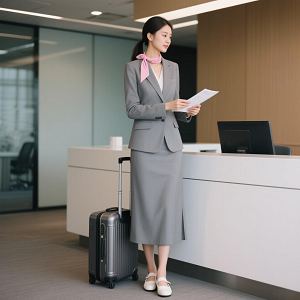 开叉中长裙职业装西服套装定制加领结