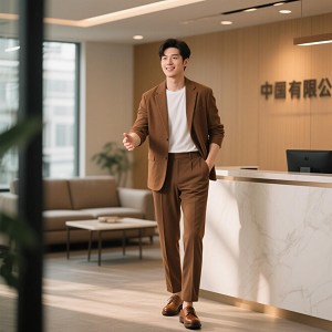 夏季浅棕色男士职业装商务西服套装定制新款